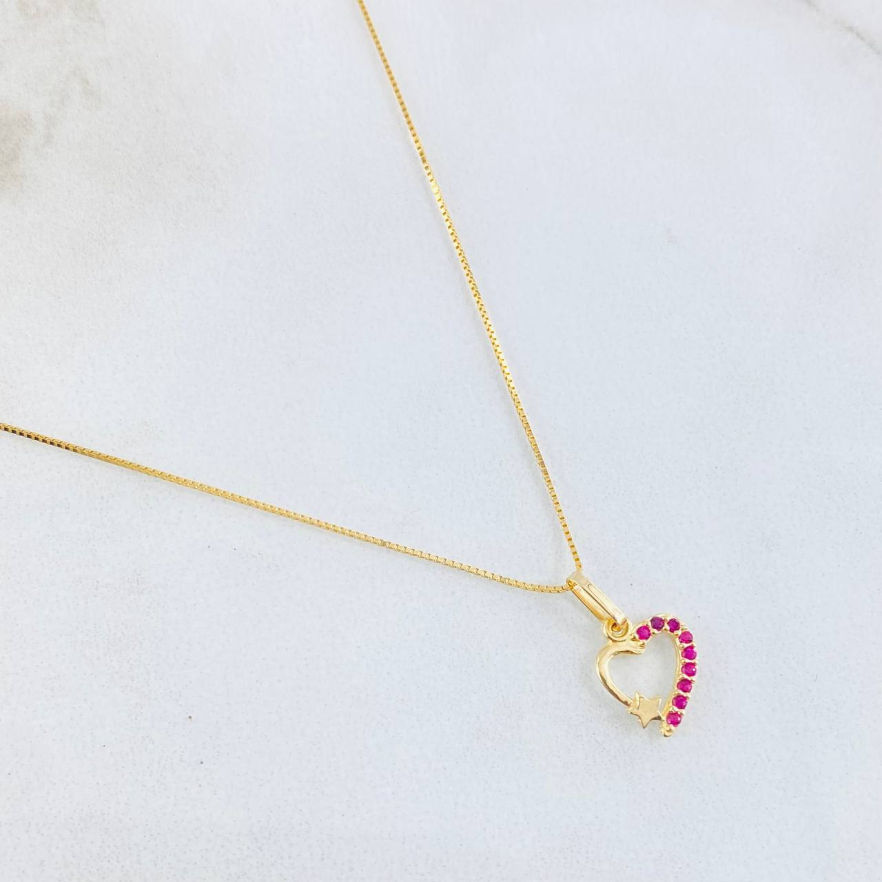 Set Cadena y Dije Veneciana + Corazón Estrella 1.35gr / 45cm / Oro Amarillo 18K (Oferta)