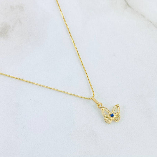 Set Cadena y Dije Veneciana + Mariposa Filigrana 2.35gr / 45cm / Oro Amarillo 18K (Oferta) ©
