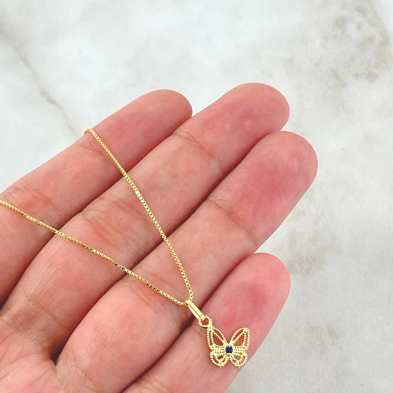 Set Cadena y Dije Veneciana + Mariposa Filigrana 2.35gr / 45cm / Oro Amarillo 18K (Oferta) ©
