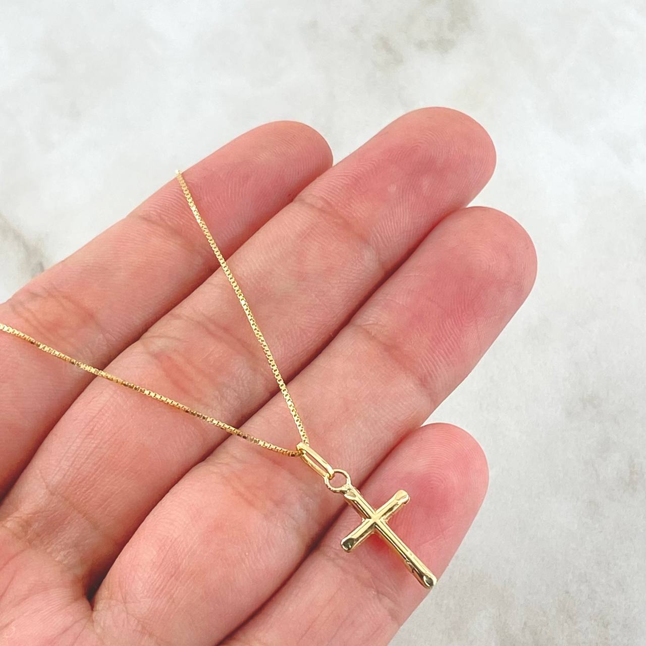 Set Cadena y Dije Veneciana + Crúz Puntas Planas 1.8gr / 45cm / Oro Amarillo 18K (Oferta)