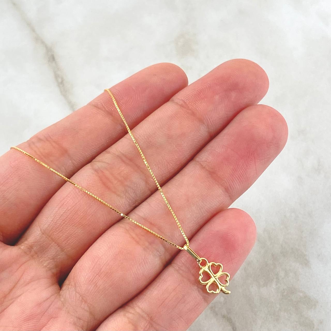 Set Cadena y Dije Veneciana + Trebol Silueta 1.4gr / 45cm / Oro Amarillo 18K (Oferta) *