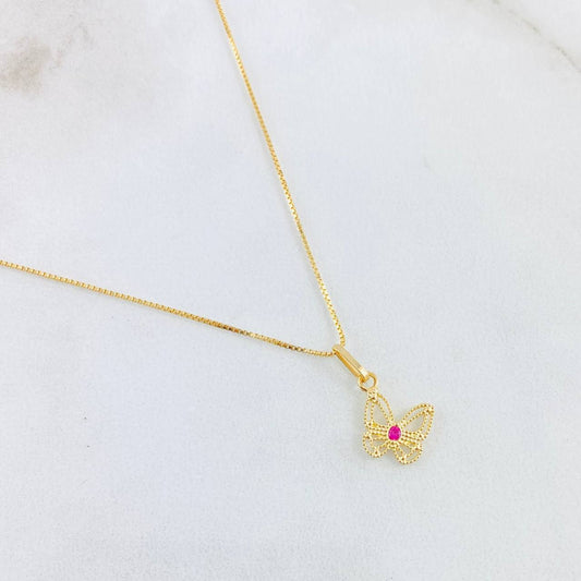 Set Cadena y Dije Veneciana + Mariposa Filigrana 1.9gr / 45cm / Oro Amarillo 18K (Oferta) *