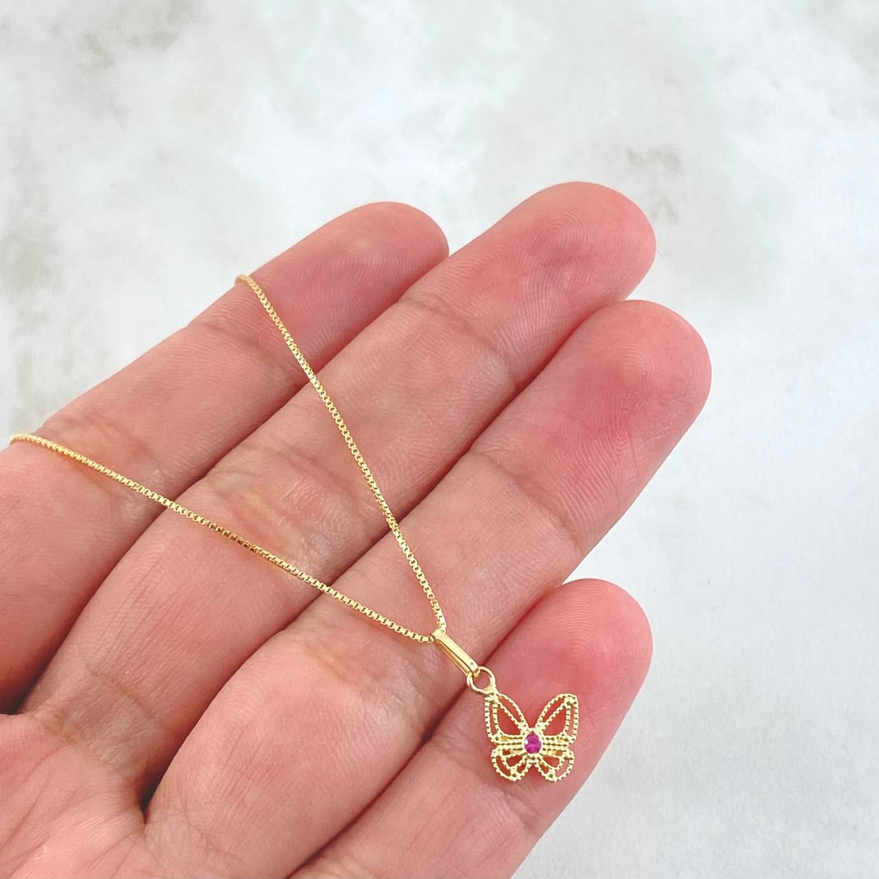 Set Cadena y Dije Veneciana + Mariposa Filigrana 1.9gr / 45cm / Oro Amarillo 18K (Oferta) *