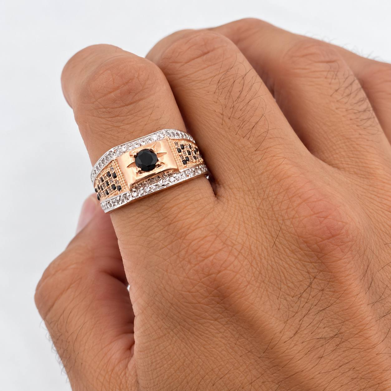 Anillo Sello Circulo 5.7g / T9 1/2 Dos Oros Blanco Rosa 18K