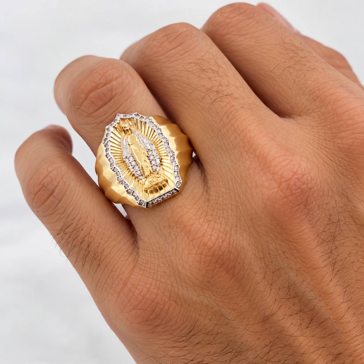Anillo Virgen Milagrosa 9.35g / T9 Dos Oros Amarillo Blanco 18K
