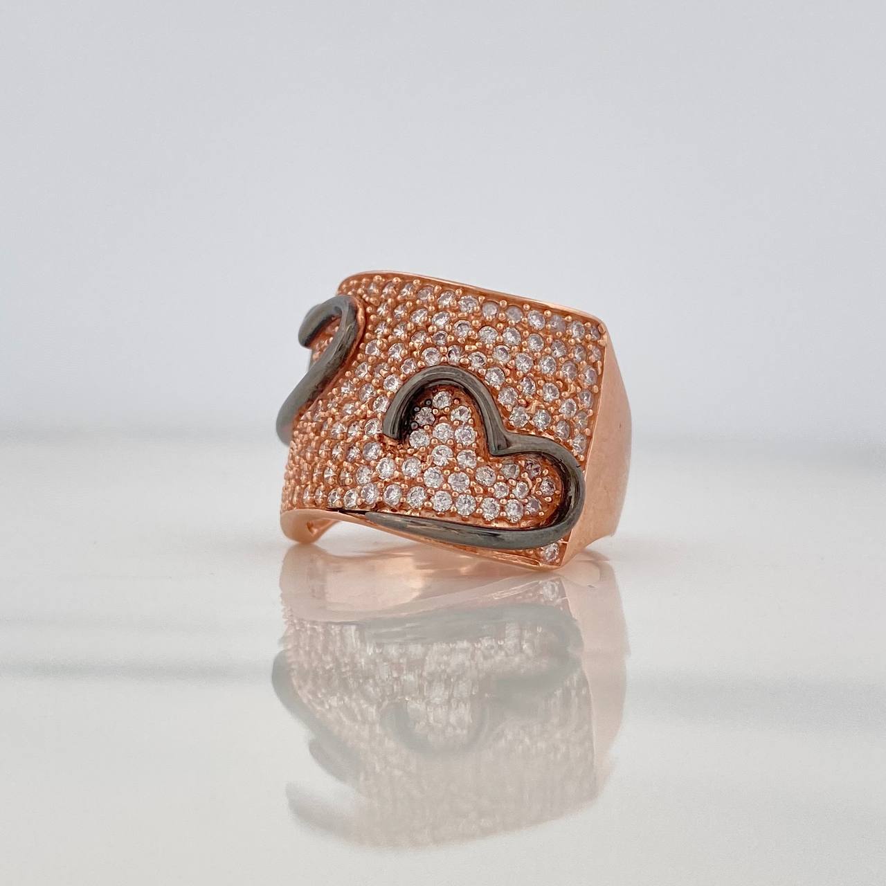 Anillo Corazones 8g / T6 3/4 Dos Oros Negro Rosa 18K