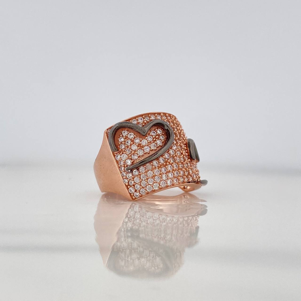 Anillo Corazones 8g / T6 3/4 Dos Oros Negro Rosa 18K