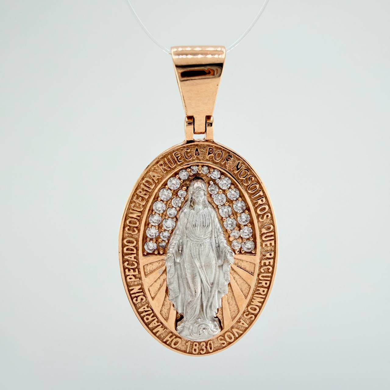 Dije Virgen Milagrosa 4.4gr / 3.2cm / Dos Oros Blanco Rosa 18K $