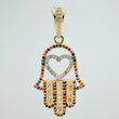 Dije Mano Hamsa Corazon 4.45gr / 4cm / Dos Oros Amarillo Blanco 18K