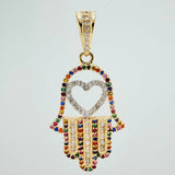 Dije Mano Hamsa Corazon 4.45gr / 4cm / Dos Oros Amarillo Blanco 18K