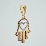 Dije Mano Hamsa Corazon 4.45gr / 4cm / Dos Oros Amarillo Blanco 18K