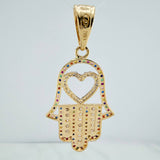 Dije Mano Hamsa Corazon 4.45gr / 4cm / Dos Oros Amarillo Blanco 18K