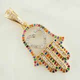 Dije Mano Hamsa Corazon 4.45gr / 4cm / Dos Oros Amarillo Blanco 18K