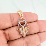 Dije Mano Hamsa Corazon 4.45gr / 4cm / Dos Oros Amarillo Blanco 18K