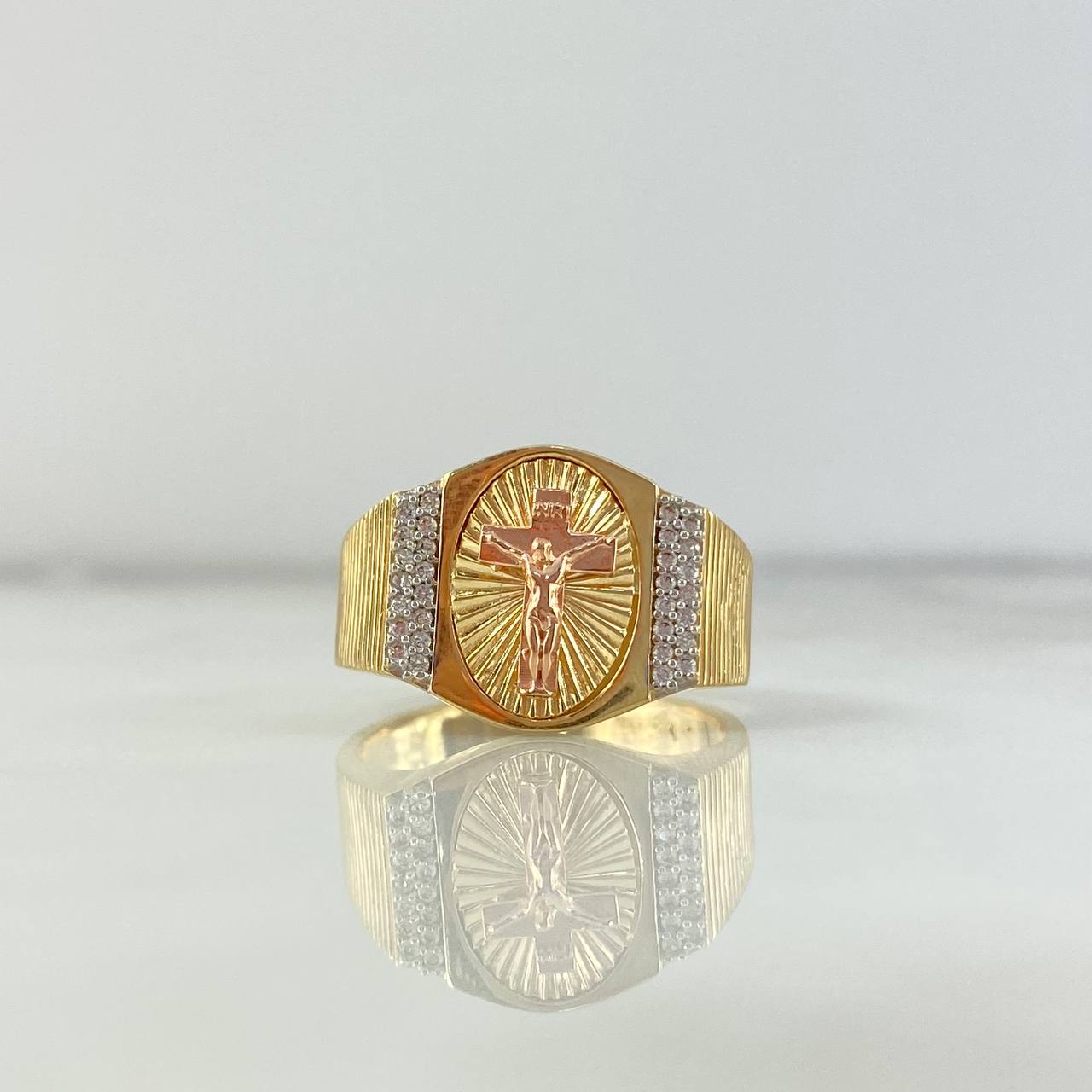 Anillo Cinturon Cruz Cristo 7.5gr / T9 3/4 / Circones Blancos Dos Oros Amarillo Rosa