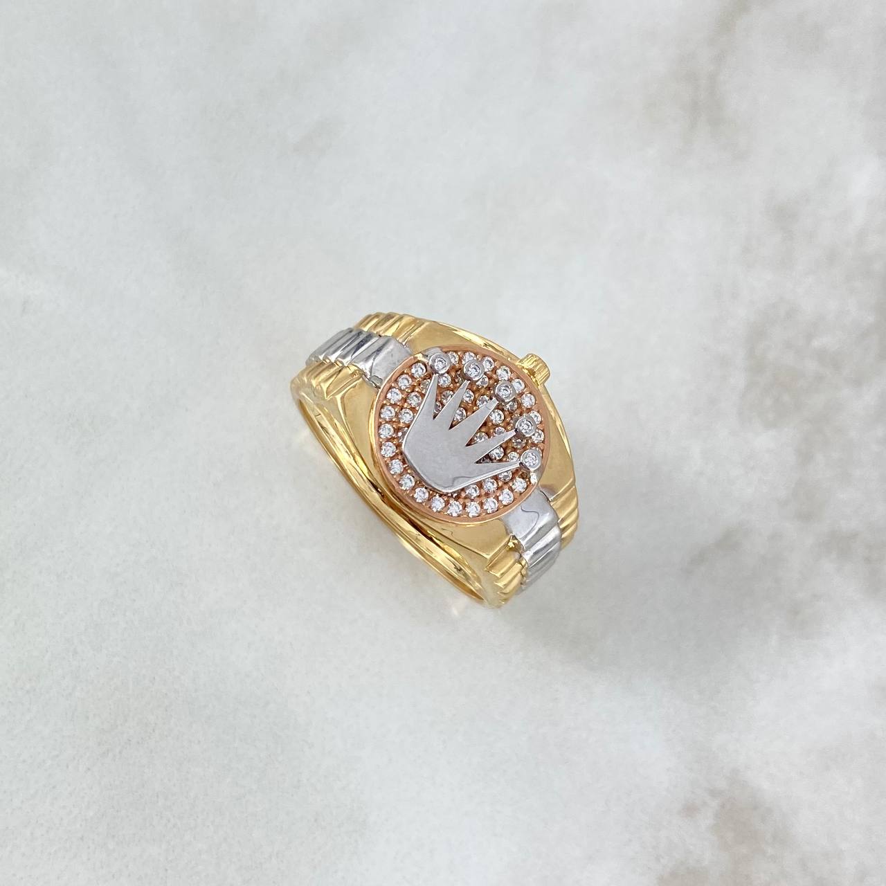 Anillo Cinturon Corona RX 9.55gr / T8 1/2 / Circones Blancos Tres Oros 18K ©