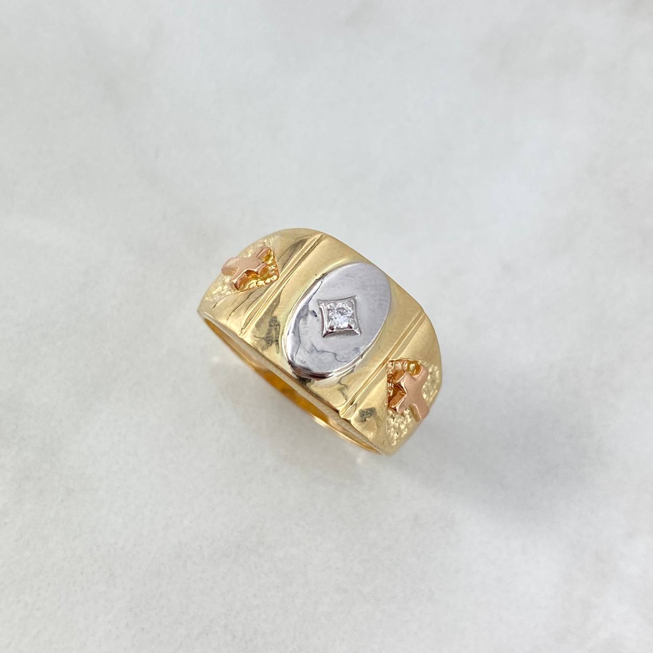 Anillo Cruz Rombo 7.6gr / T9 3/4 / Circones Blancos Tres Oros