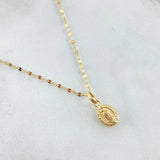 Set Cadena y Dije Flor Espejo + Virgen Guadalupe 1.3gr / 50cm / Oro 18K (Oferta) ©