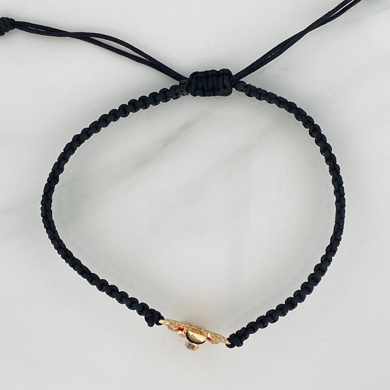 Pulsera Tejida Negra Pato Bolsa de Dinero 1.55gr / Tres Oros 18K &