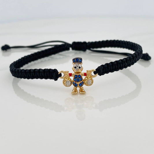 Pulsera Tejida Negra Pato Bolsa de Dinero 1.55gr / Tres Oros 18K &