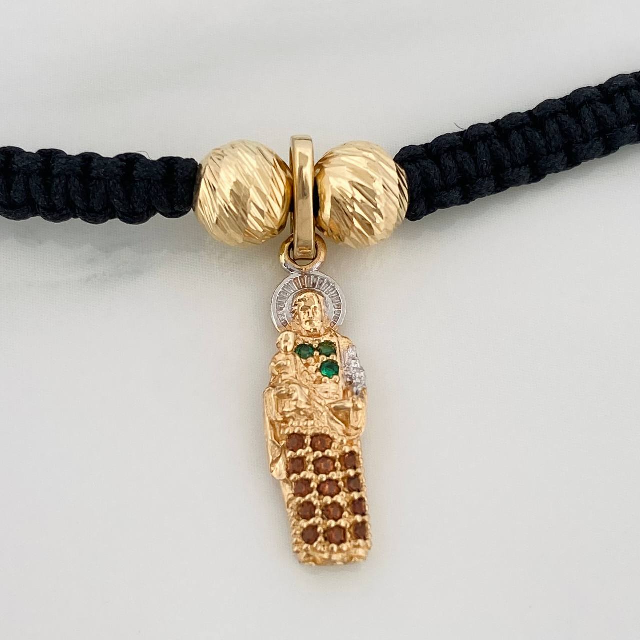 Pulsera Tejida Negra San Jose  1.45gr / 6mm Dos Oros Amarillo Blanco 18K &