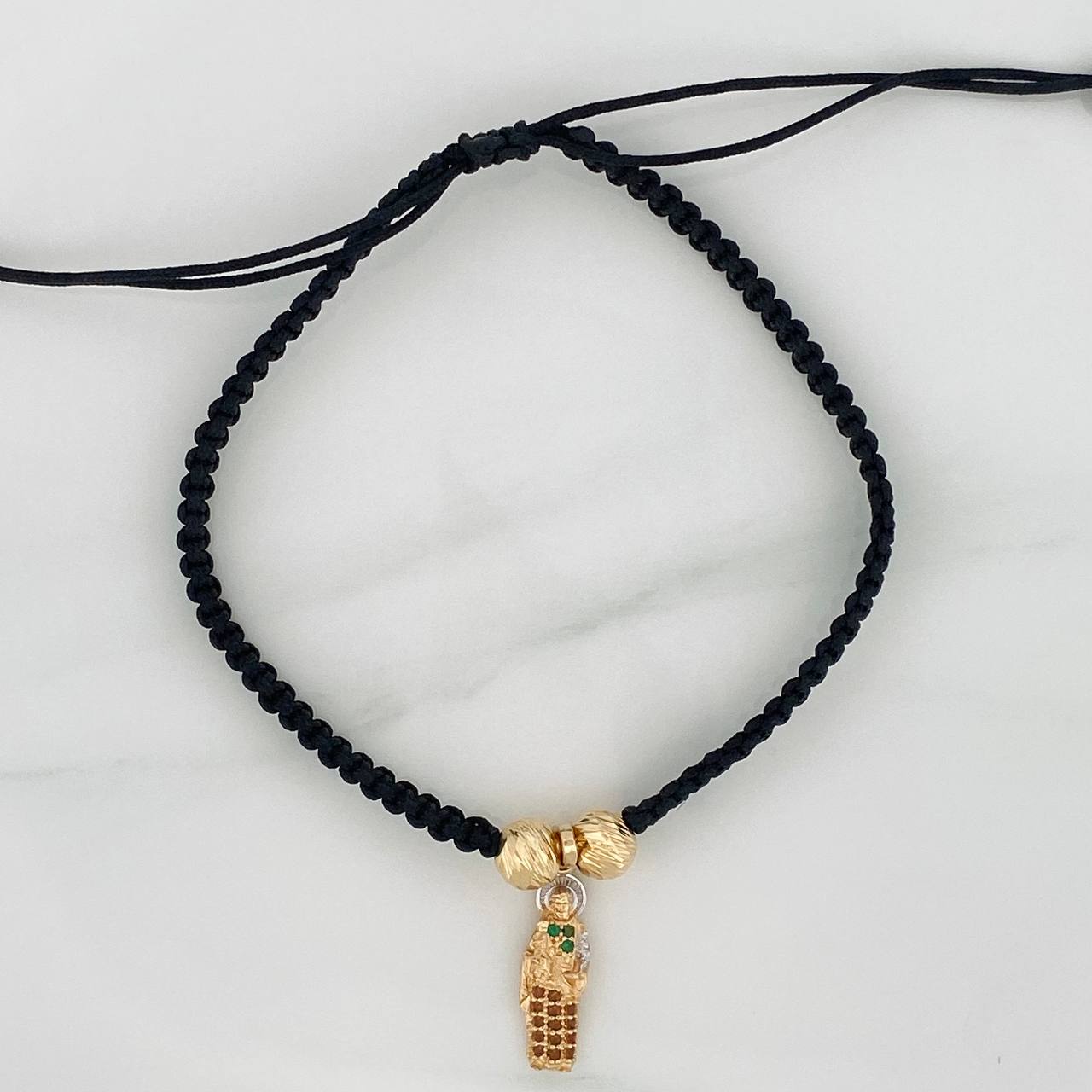 Pulsera Tejida Negra San Jose  1.45gr / 6mm Dos Oros Amarillo Blanco 18K &