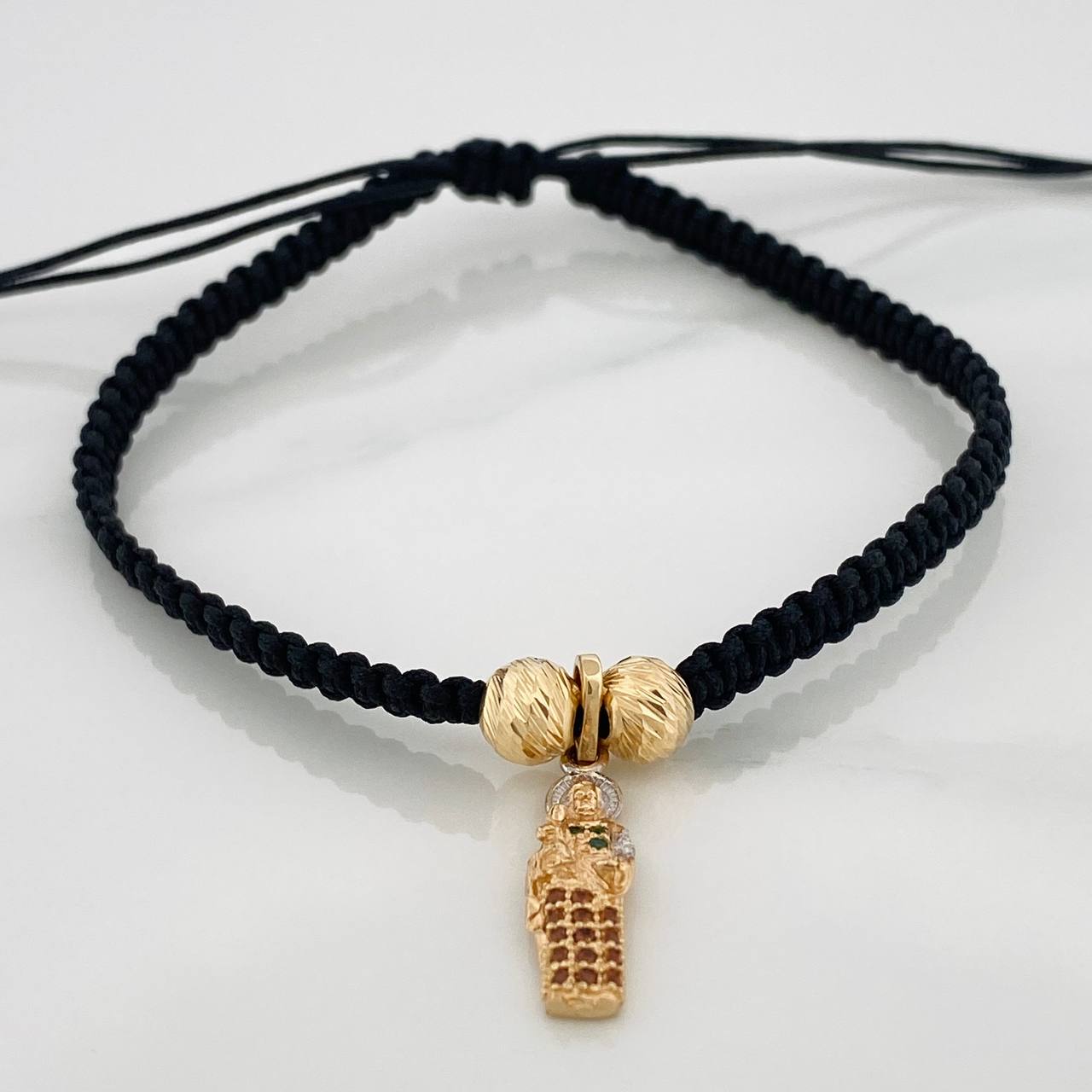 Pulsera Tejida Negra San Jose  1.45gr / 6mm Dos Oros Amarillo Blanco 18K &