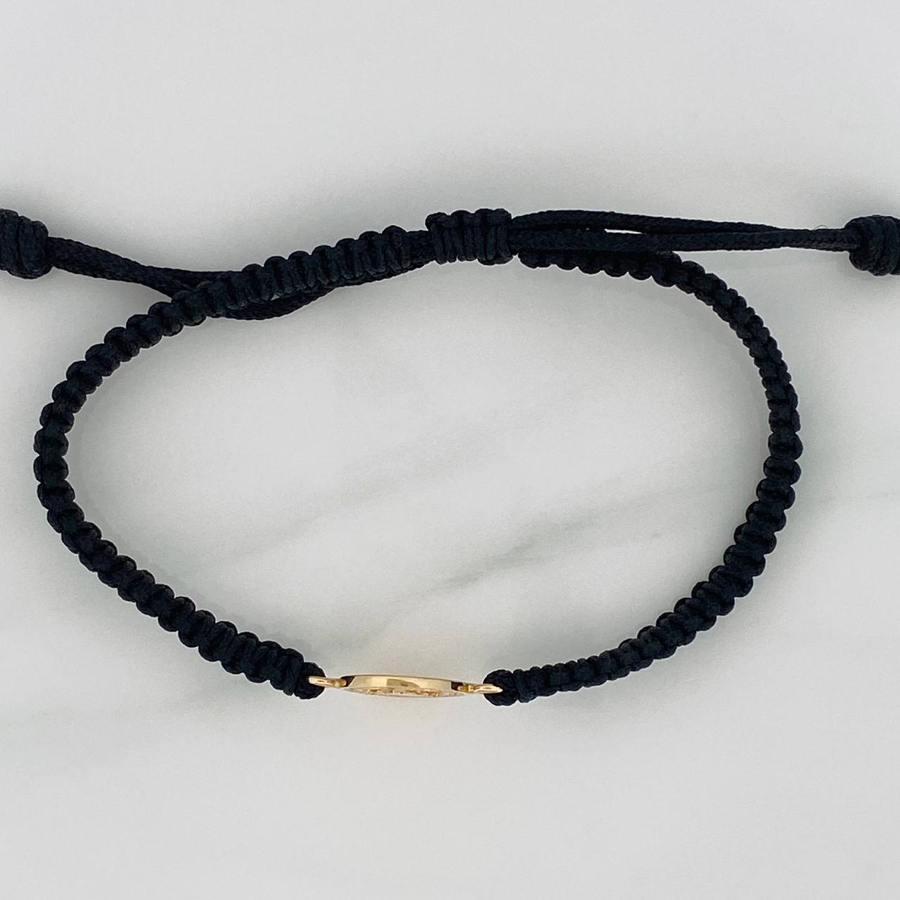 Pulsera Tejida Negra Corona 1.25gr / Oro Amarillo 18K &