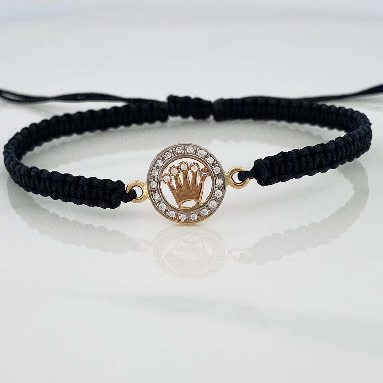 Pulsera Tejida Negra Corona 1.25gr / Tres Oros 18K &