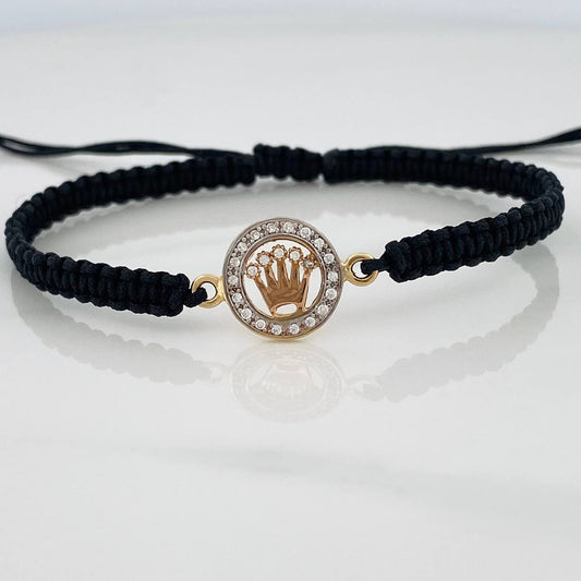 Pulsera Tejida Negra Corona 1.25gr / Tres Oros 18K &