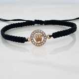 Pulsera Tejida Negra Corona 1.25gr / Tres Oros 18K &