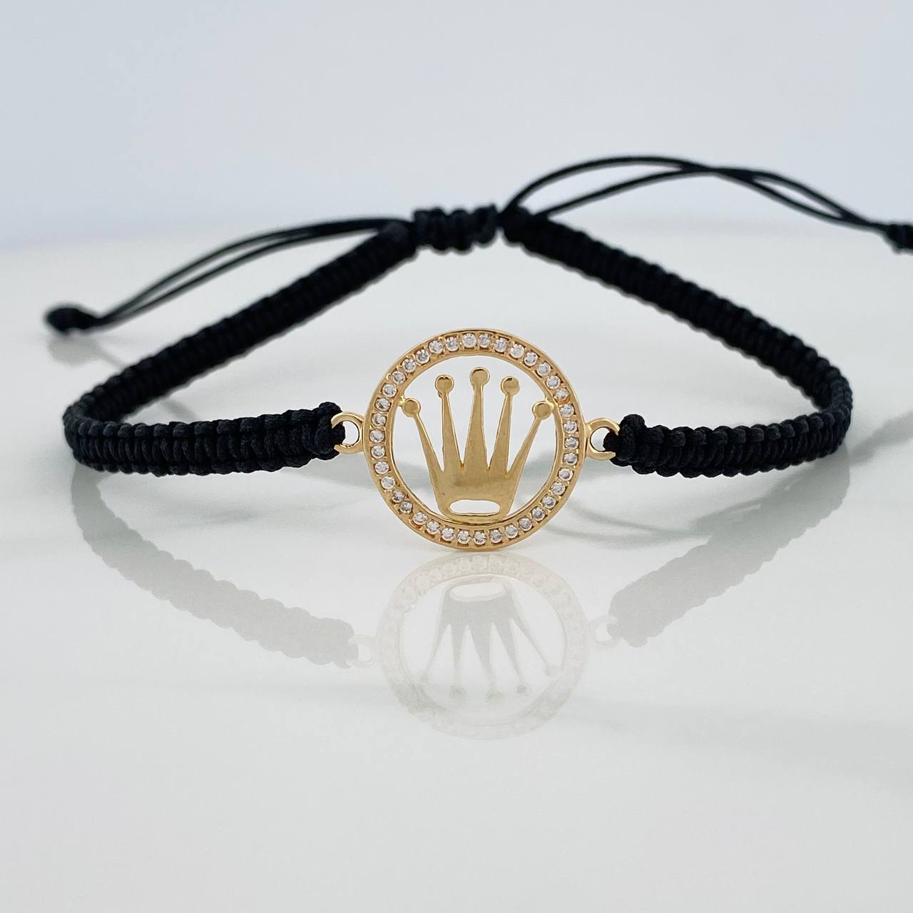 Pulsera Tejida Negra Corona 1.15gr / Oro Amarillo 18K &