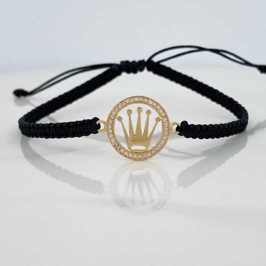 Pulsera Tejida Negra Corona 1.15gr / Oro Amarillo 18K &