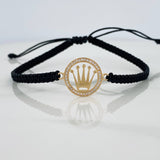 Pulsera Tejida Negra Corona 1.15gr / Oro Amarillo 18K &