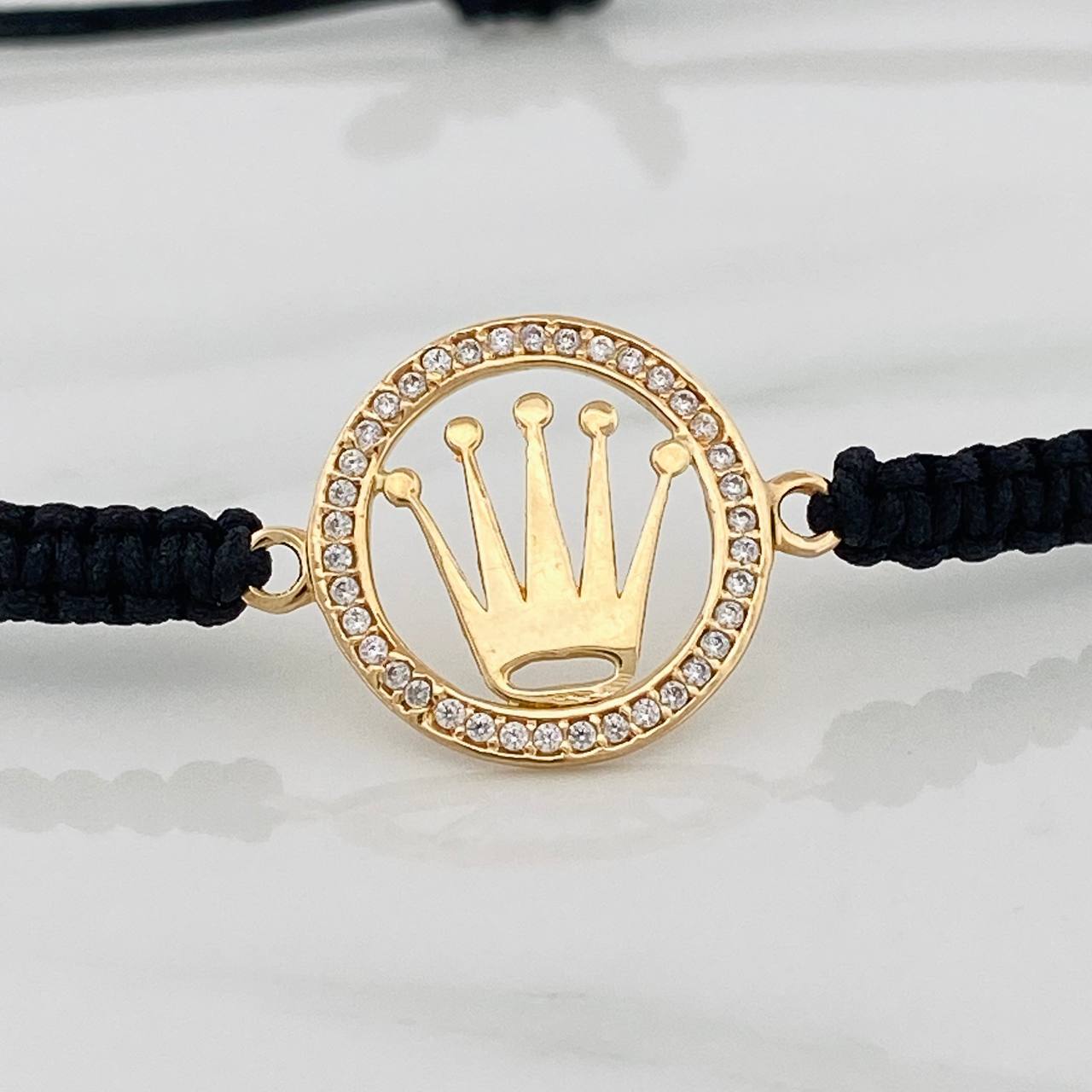 Pulsera Tejida Negra Corona 1.15gr / Oro Amarillo 18K &