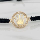 Pulsera Tejida Negra Corona 1.15gr / Oro Amarillo 18K &
