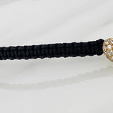 Pulsera Tejida Negra Corazon Tupido 1.75gr / Oro Amarillo 18K