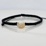 Pulsera Tejida Negra Corazon Tupido 1.75gr / Oro Amarillo 18K