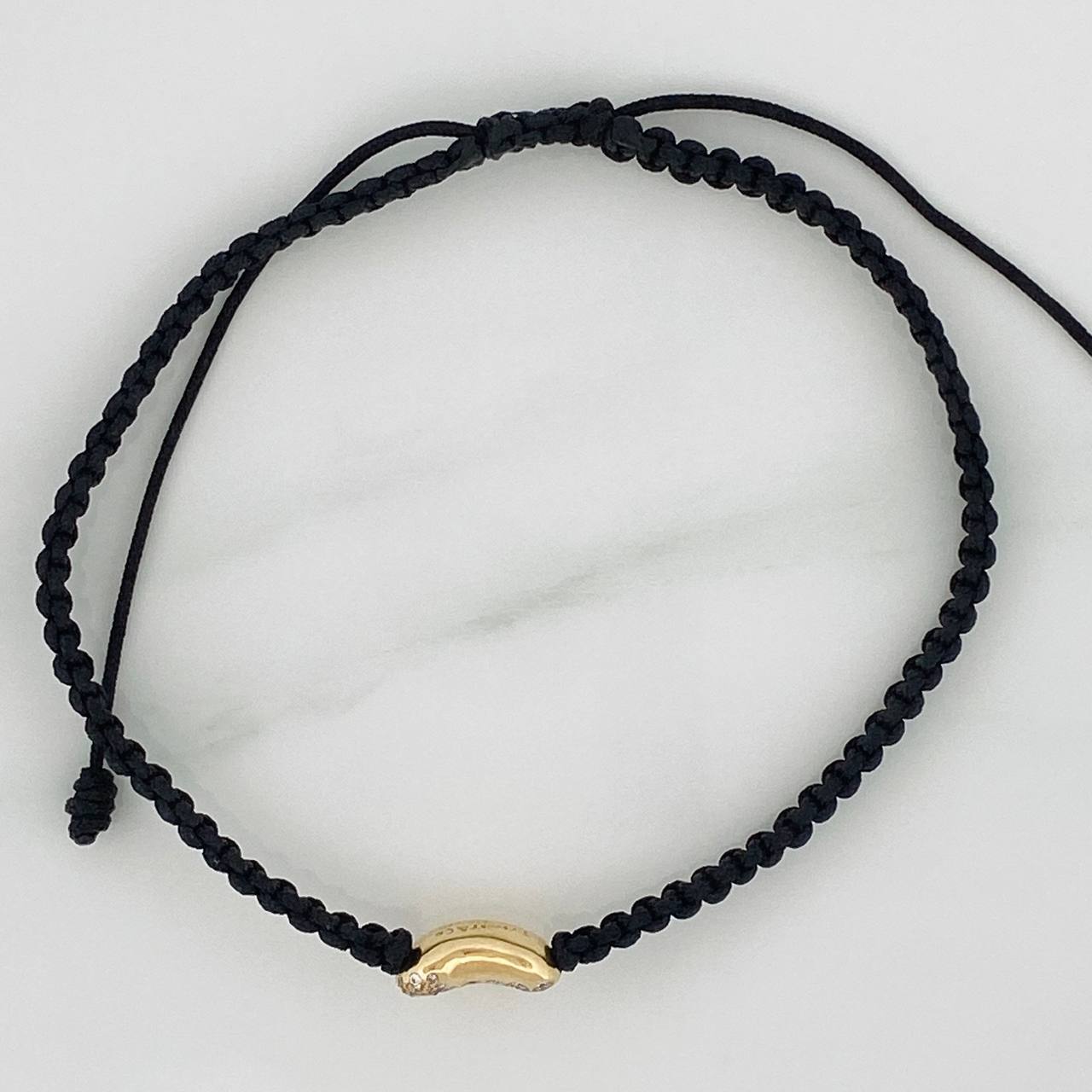 Pulsera Tejida Negra Corazon Tupido 1.75gr / Oro Amarillo 18K