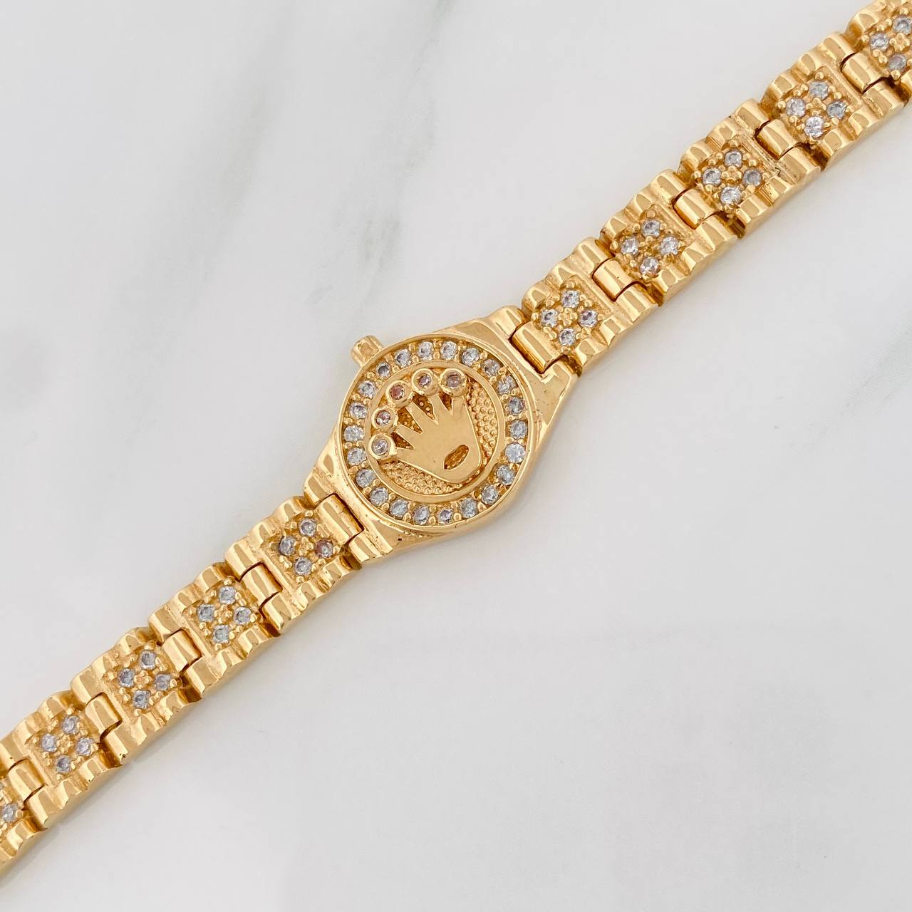 Pulso Cinturon Corona Reticulado 21.85gr / 19cm-19.5cm / Oro Amarillo 18K $