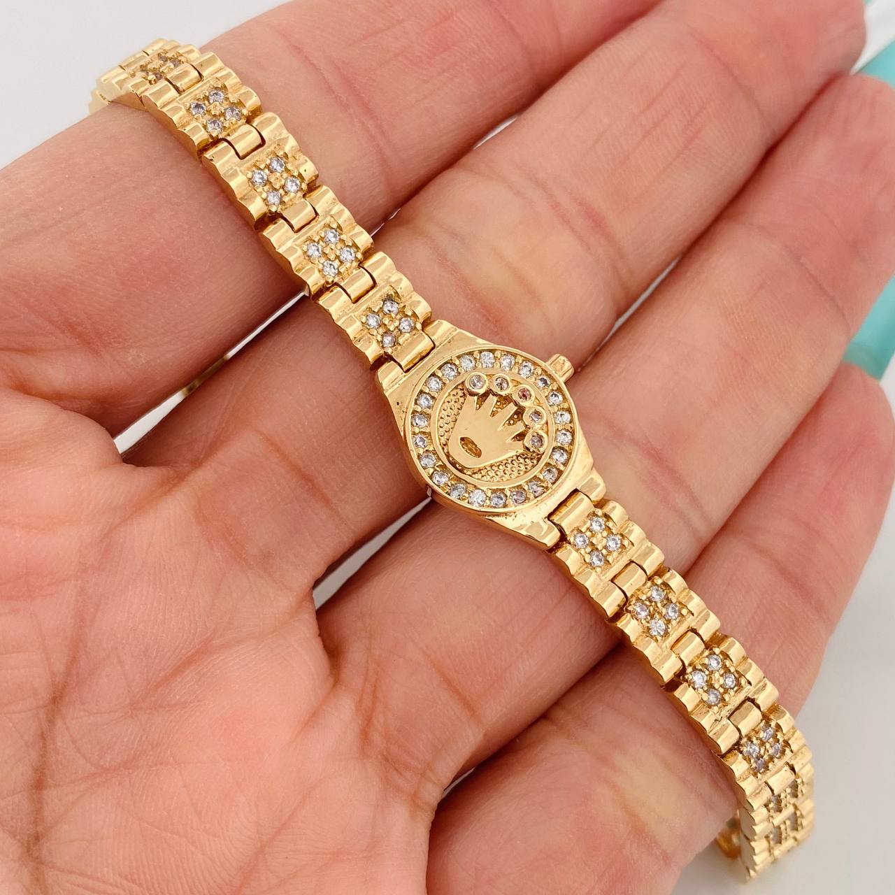 Pulso Cinturon Corona Reticulado 21.85gr / 19cm-19.5cm / Oro Amarillo 18K $