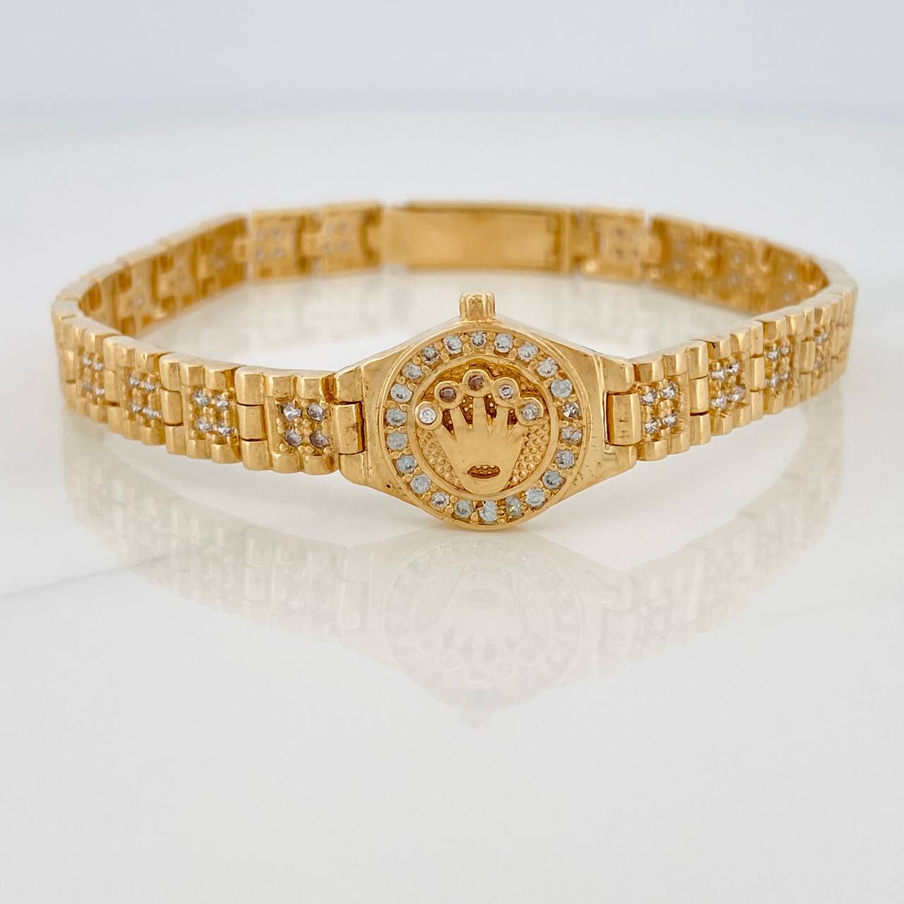 Pulso Cinturon Corona Reticulado 21.85gr / 19cm-19.5cm / Oro Amarillo 18K $