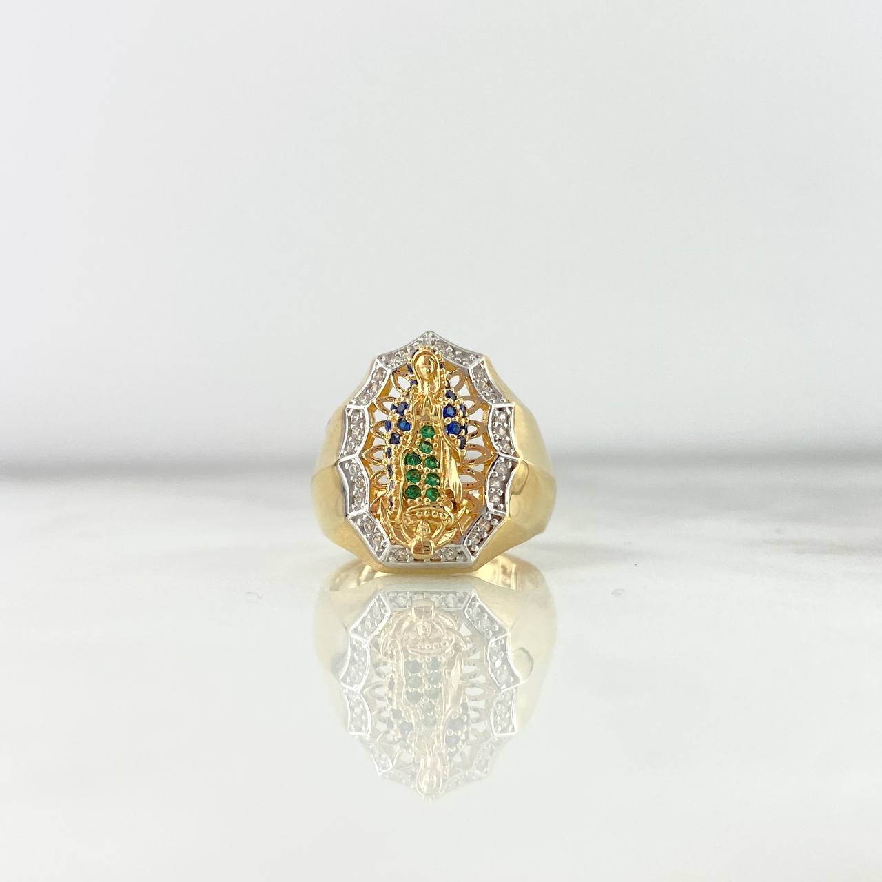 Anillo Virgen de Guadalupe 7.15gr / T5 1/2 / Circones Blancos-Verdes-Azules Dos Oros Amarillo Blanco