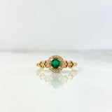 Anillo Solitario Halo Corazón 2.15gr / T6 1/4 / Circones Blancos-Verdes-Fucsias Oro Amarillo