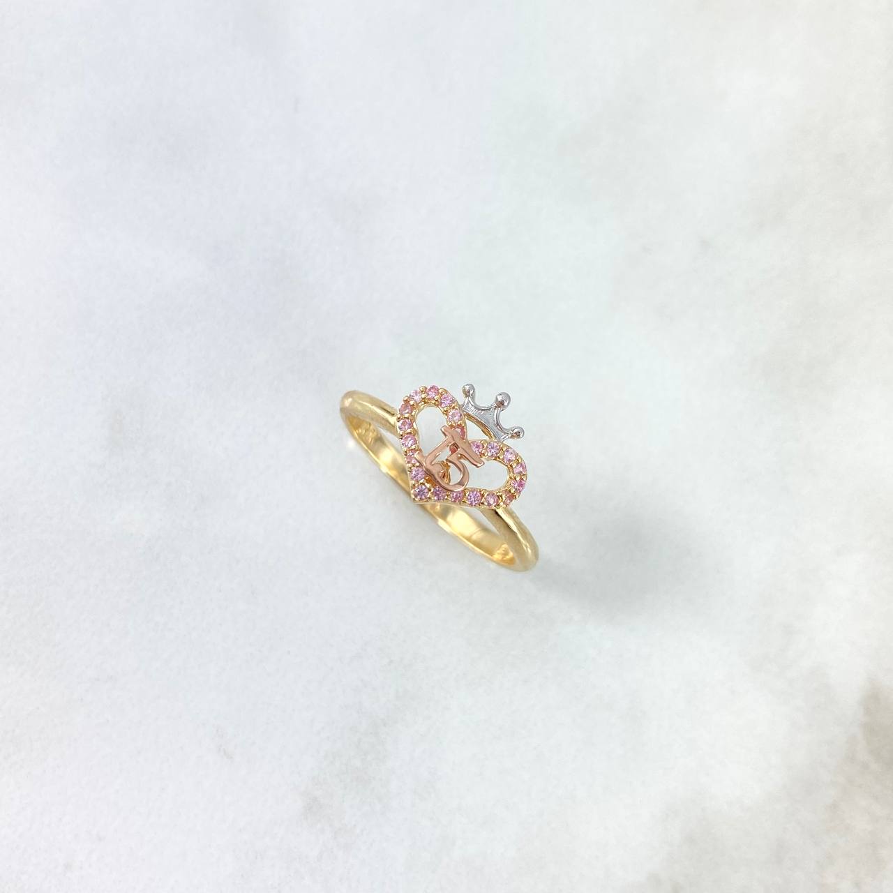 Anillo Corazón 15s 2.25gr / T6 1/2 / Circones Rosa Tres Oros