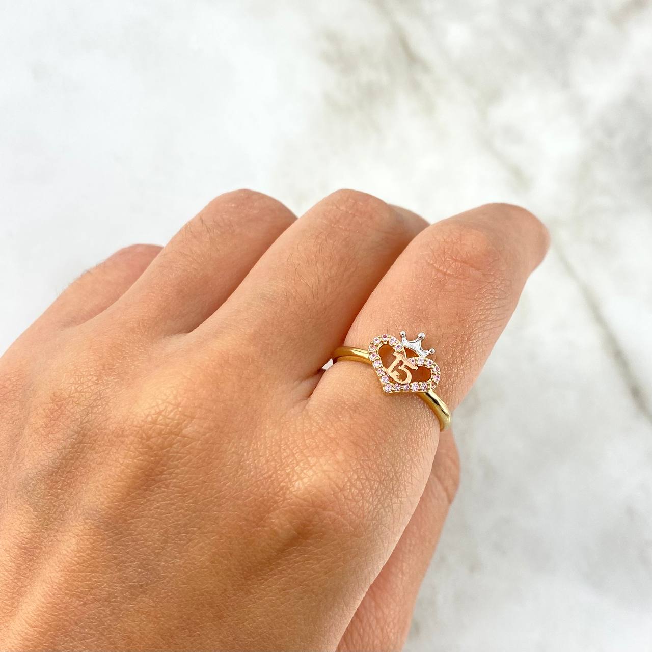 Anillo Corazón 15s 2.25gr / T6 1/2 / Circones Rosa Tres Oros