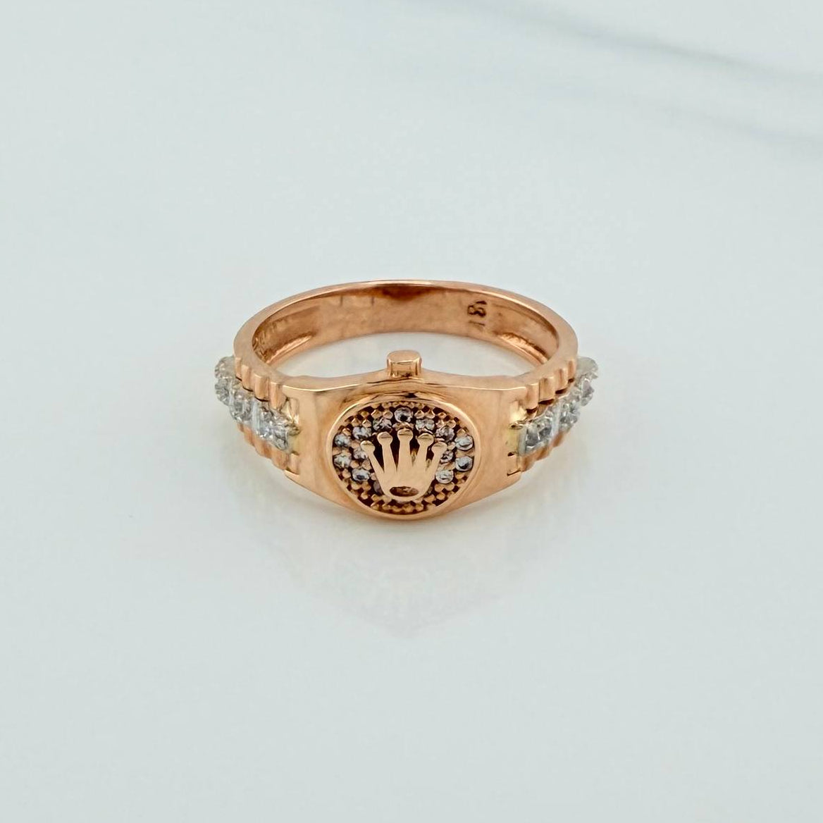 Anillo Correa Corona 4.5gr / T7 1/4 / Dos Oros Blanco Rosa 18K