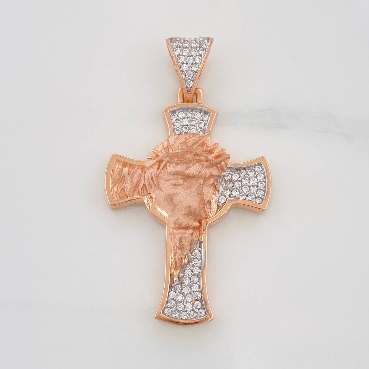 Dije Cruz Rostro Cristo 6.05g / 4cm Dos Oros Blanco Rosa 18K