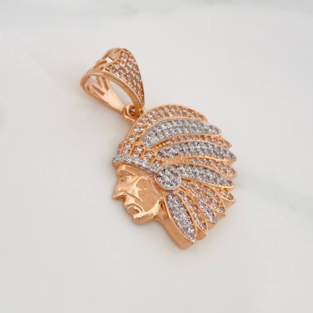 Dije Indio 7.05g / 3.5cm Dos Oros Blanco Rosa 18K