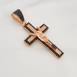 Dije Cruz Virgen de Guadalupe 6g / 4.5cm Dos Oros Negro Rosa 18K